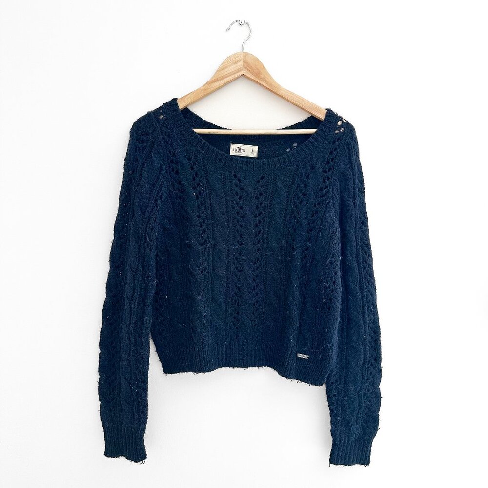 Hollister Navy Blue Cable Knit Sweater - Size L